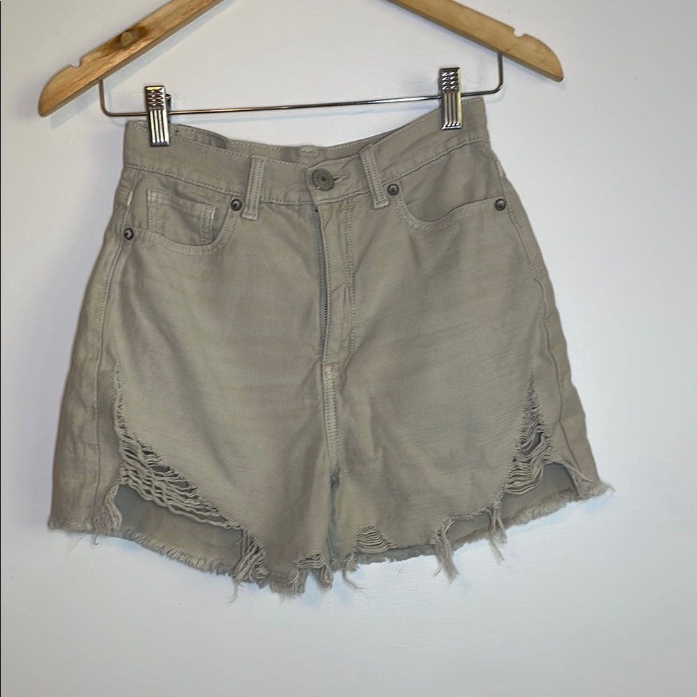 American Eagle Outfitters Beige Jean Shorts Distressed Style